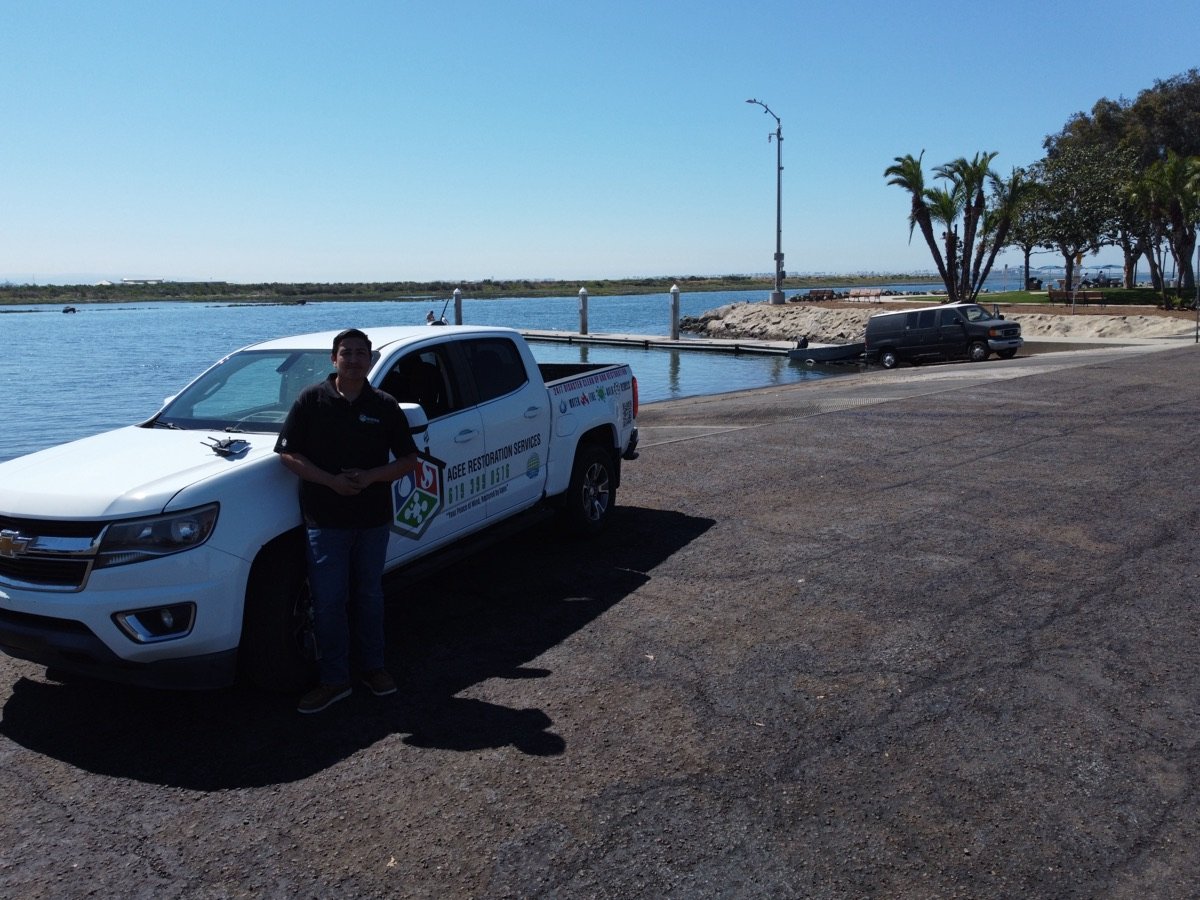 Agee Restoration Services response truck, equipped for 24/7 water, fire, and mold disaster cleanup